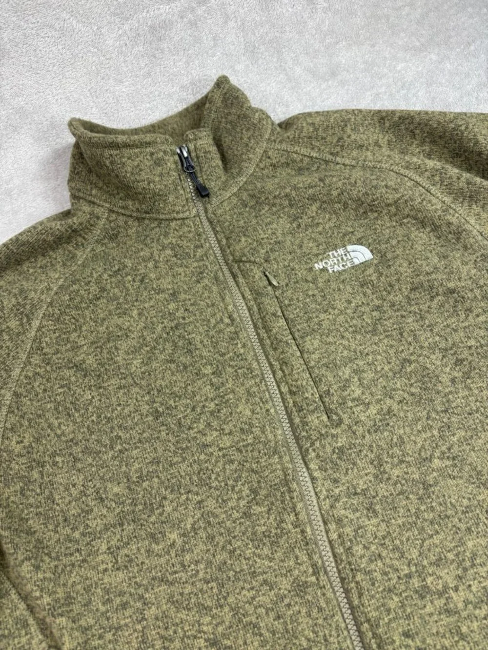The North Face Krestwood Sweater Mens XL Green Knit Mock Neck Full Zip Outdoor